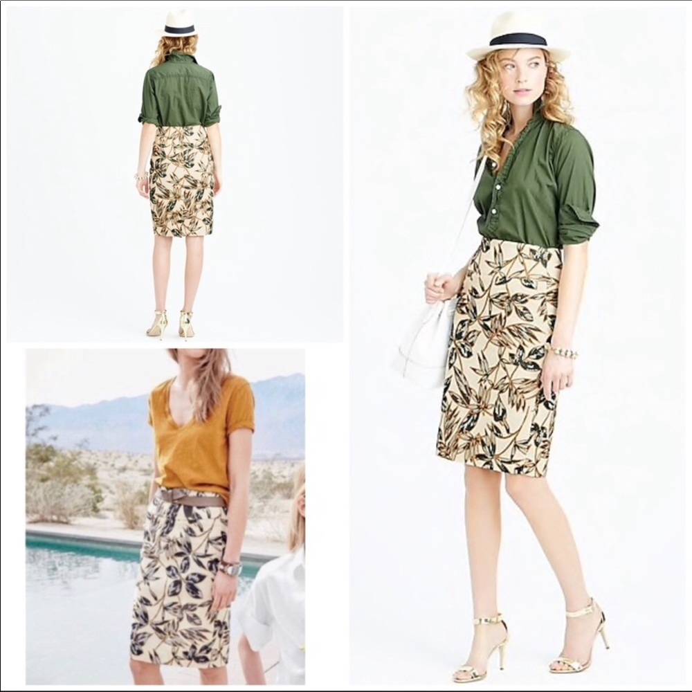 EUC J. Crew J.Crew Gold Foil Leaf Pencil Skirt 8P